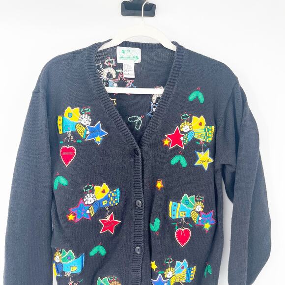 The Quacker Factory Womens Vintage Angels Ugly Christmas Sweater Cardigan Size L - Picture 4 of 9